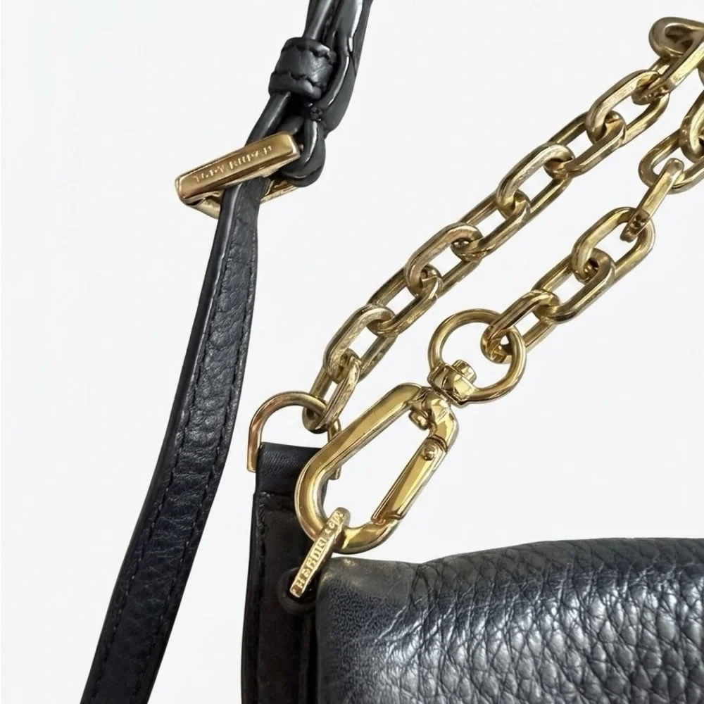 Tory Burch Fold Over Black Leather Crossbody